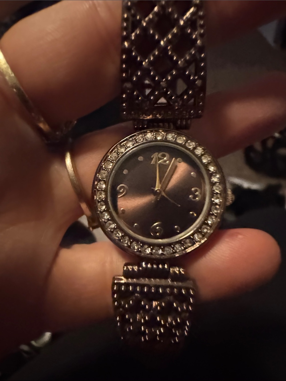Armani Exchange Rose Gold Tone Crystal Bezel Bracelet Watch